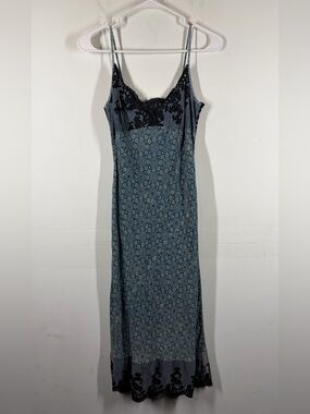 VTG Dosa Natural Indigo Hand Printed 100% Cotton Slip Dress Size 1 or US XS